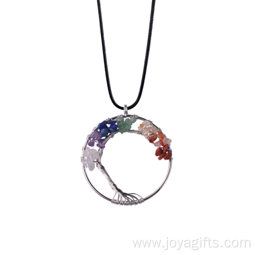 Chakras Gemstone Tree of Life Pendant Necklace